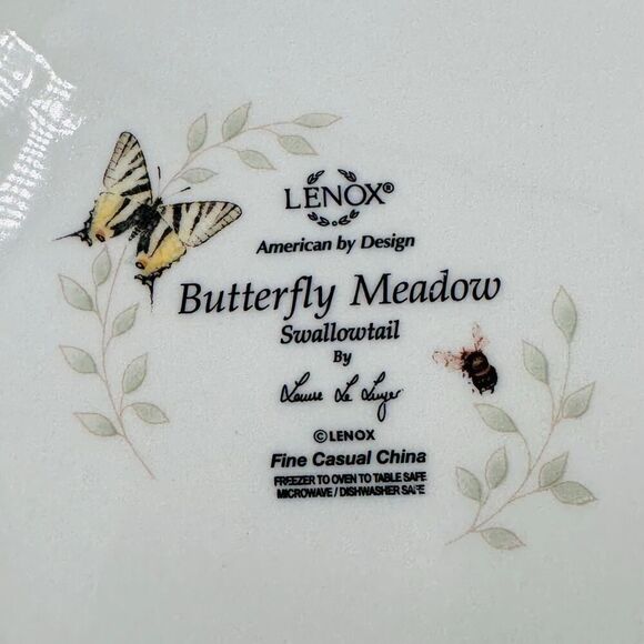4 Lenox BUTTERFLY MEADOW Porcelain Salad Luncheon Plates 9" Scalloped Edge - Picture 7 of 10